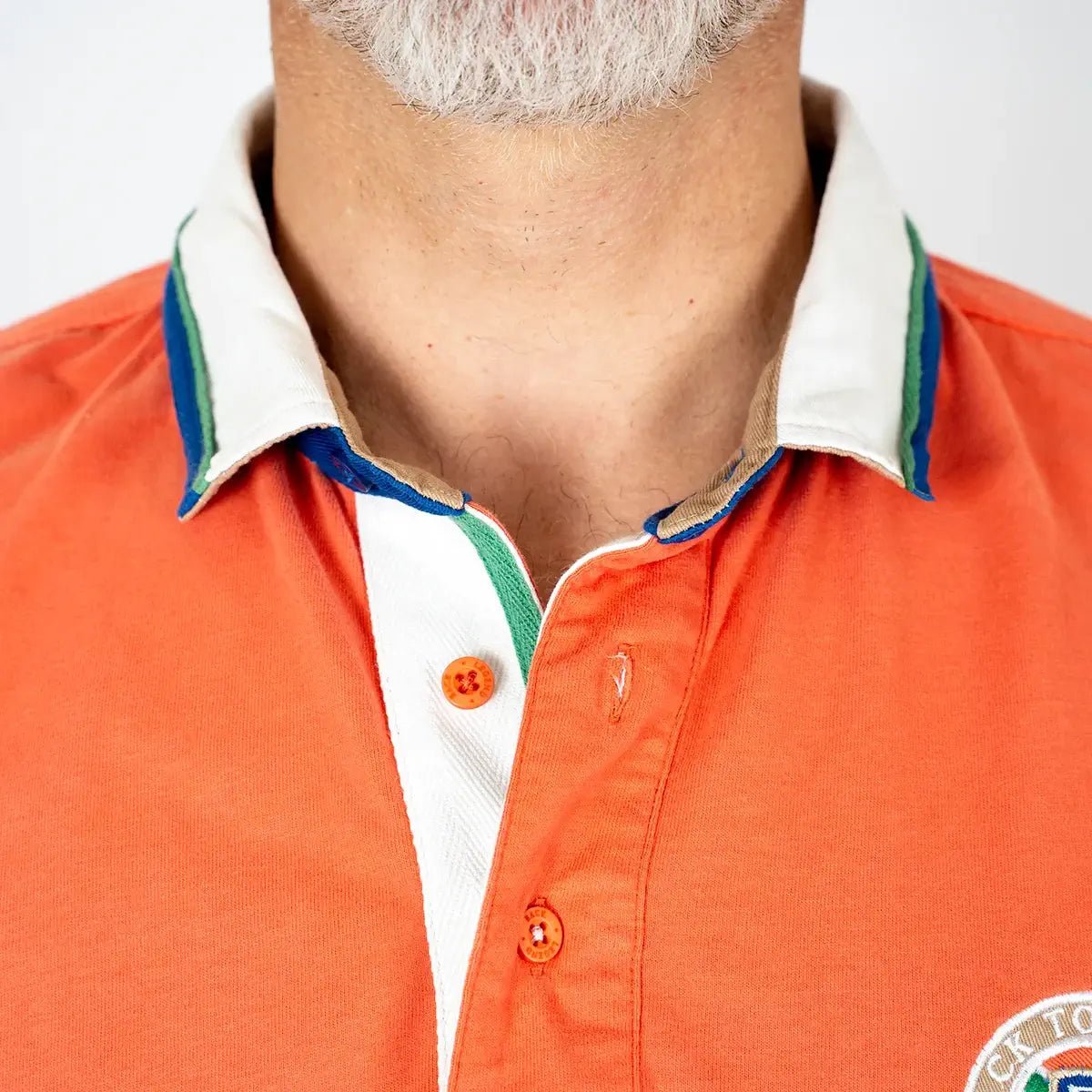 Polo orange à manches longues effet peau de pêche BACK to LEGEND (zoom col contrasté)
