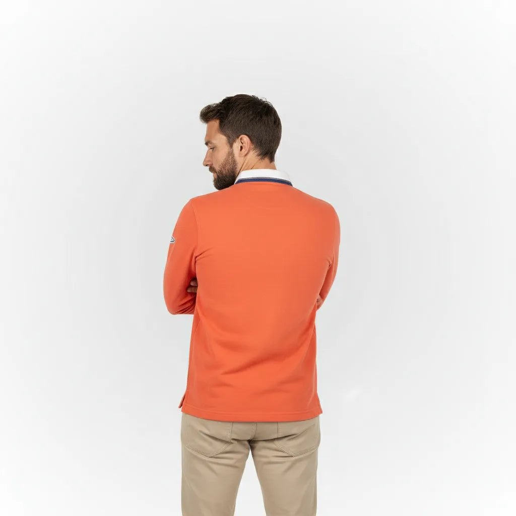 Polo orange à manches longues effet peau de pêche BACK to LEGEND (vue de dos)