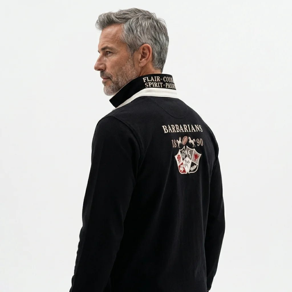 Polo à manches longues noir Barbarians n°10 BACK to LEGEND (vue de dos)