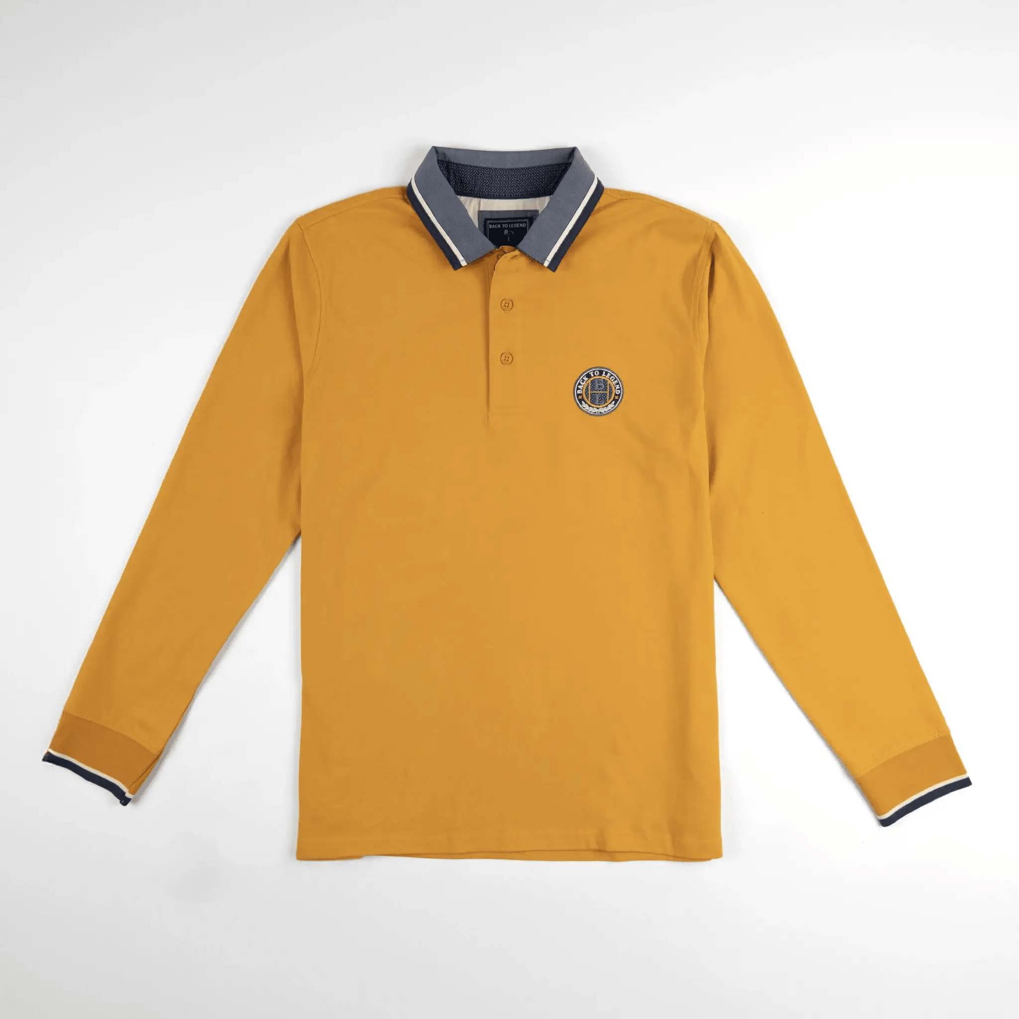 Polo jaune toucher peau de pêche pour hommes BACK TO LEGEND (vêtement à plat de face)