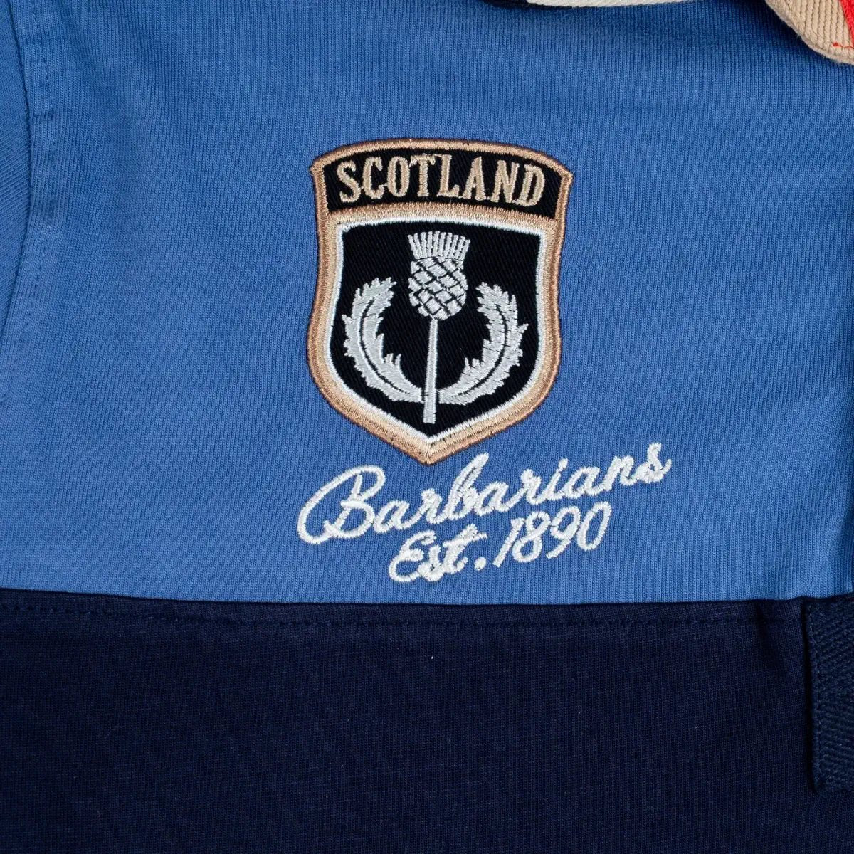 Polo à manches longues tricolore multi-pays Barbarians BACK to LEGEND (zoom baseline manuscrite)