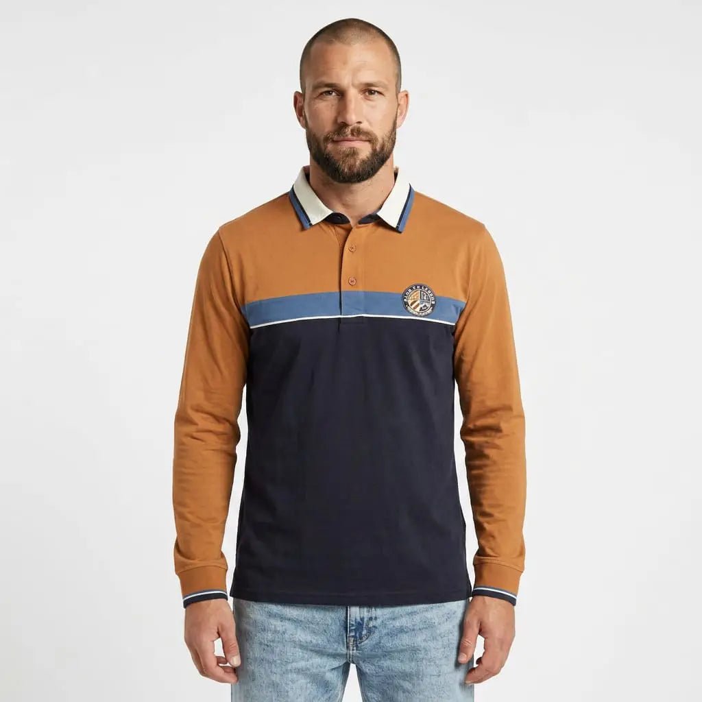 Polo à manches longues homme tricolore toucher peau de pêche BACK TO LEGEND