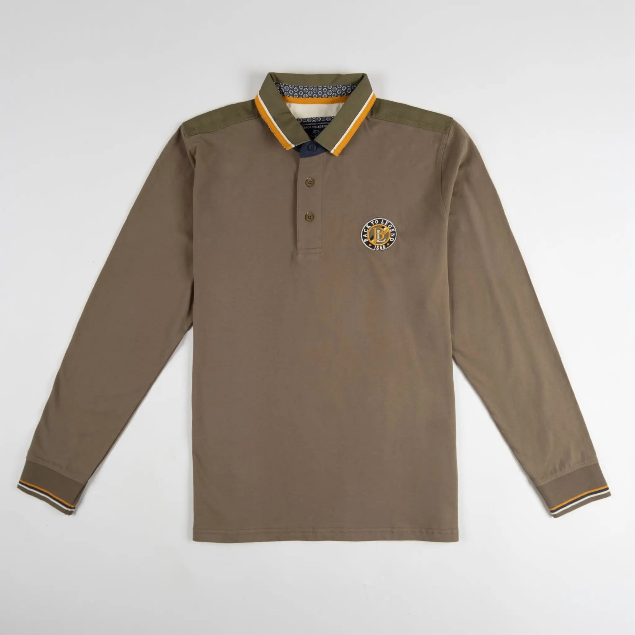 Polo homme BACK TO LEGEND à manches longues vert amande toucher peau de pêche (polo à plat de face)