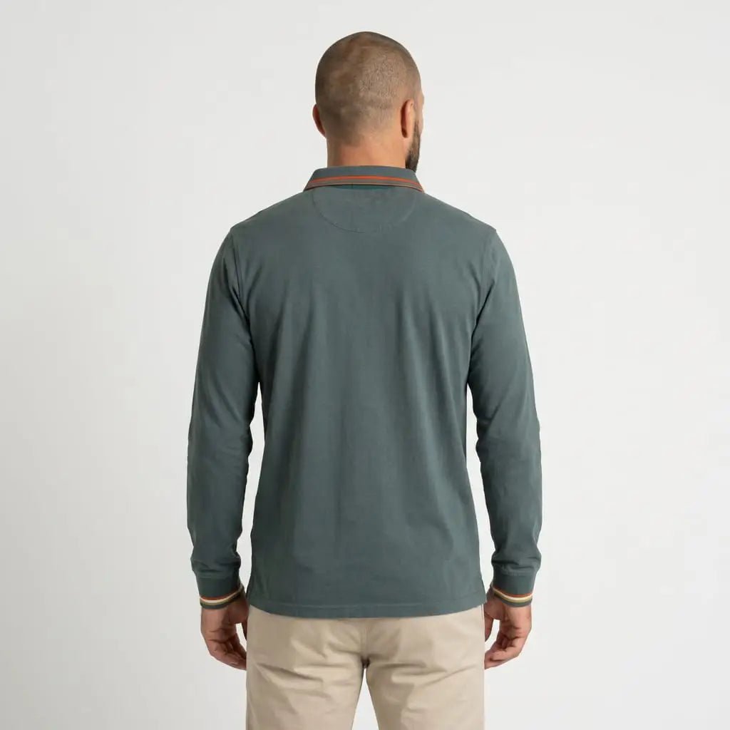 Polo BACK TO LEGEND à manches longues homme vert toucher peau de pêche