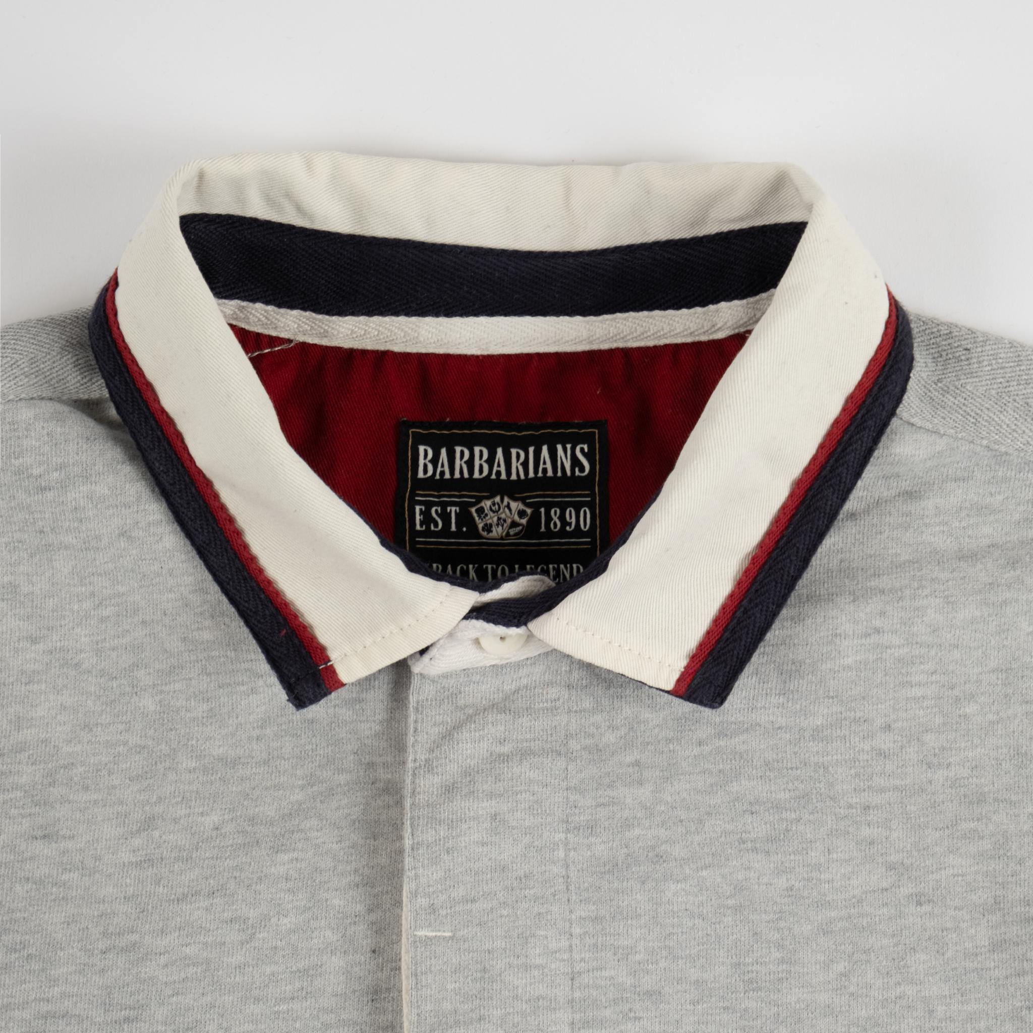 Polo Barbarians n°10 gris finition toucher peau de pêche BACK TO LEGEND (zoom col)