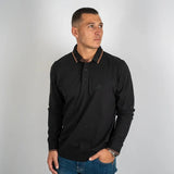 Polo noir manches longues brodé d'un ballon de rugby BACK to LEGEND