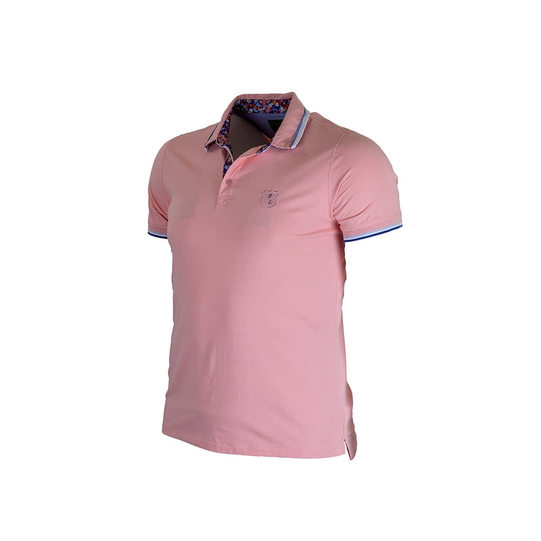 Polo homme rose pâle en jersey élasthanne (vue de 3/4 face)