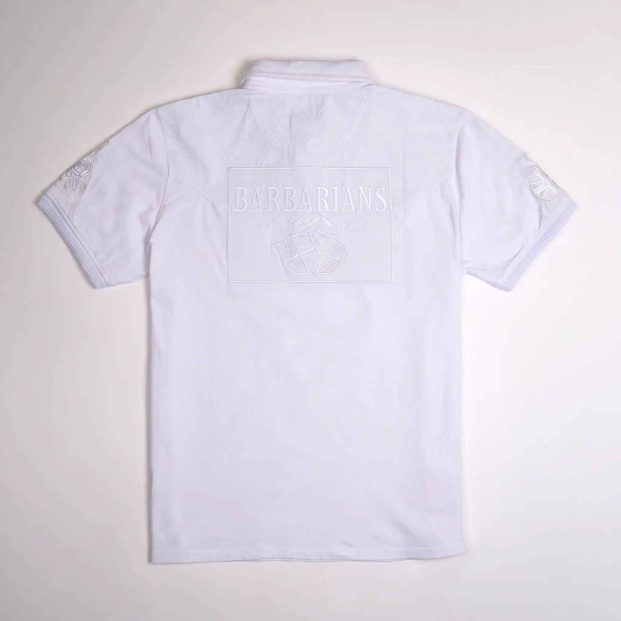 Polo scapulaire blanc Barbarians BACK to LEGEND (vêtement à plat de dos)