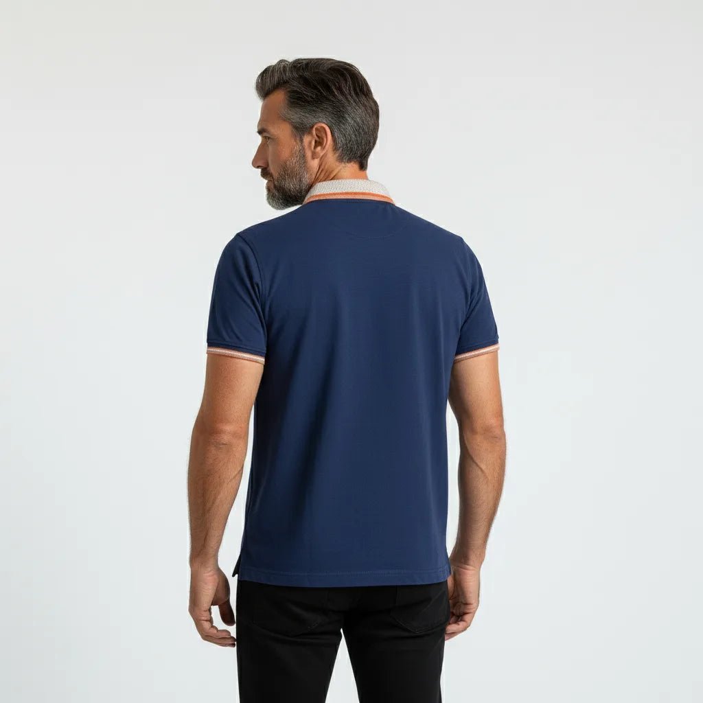 Polo slub bleu indigo col contrasté BACK to LEGEND (vue de dos)