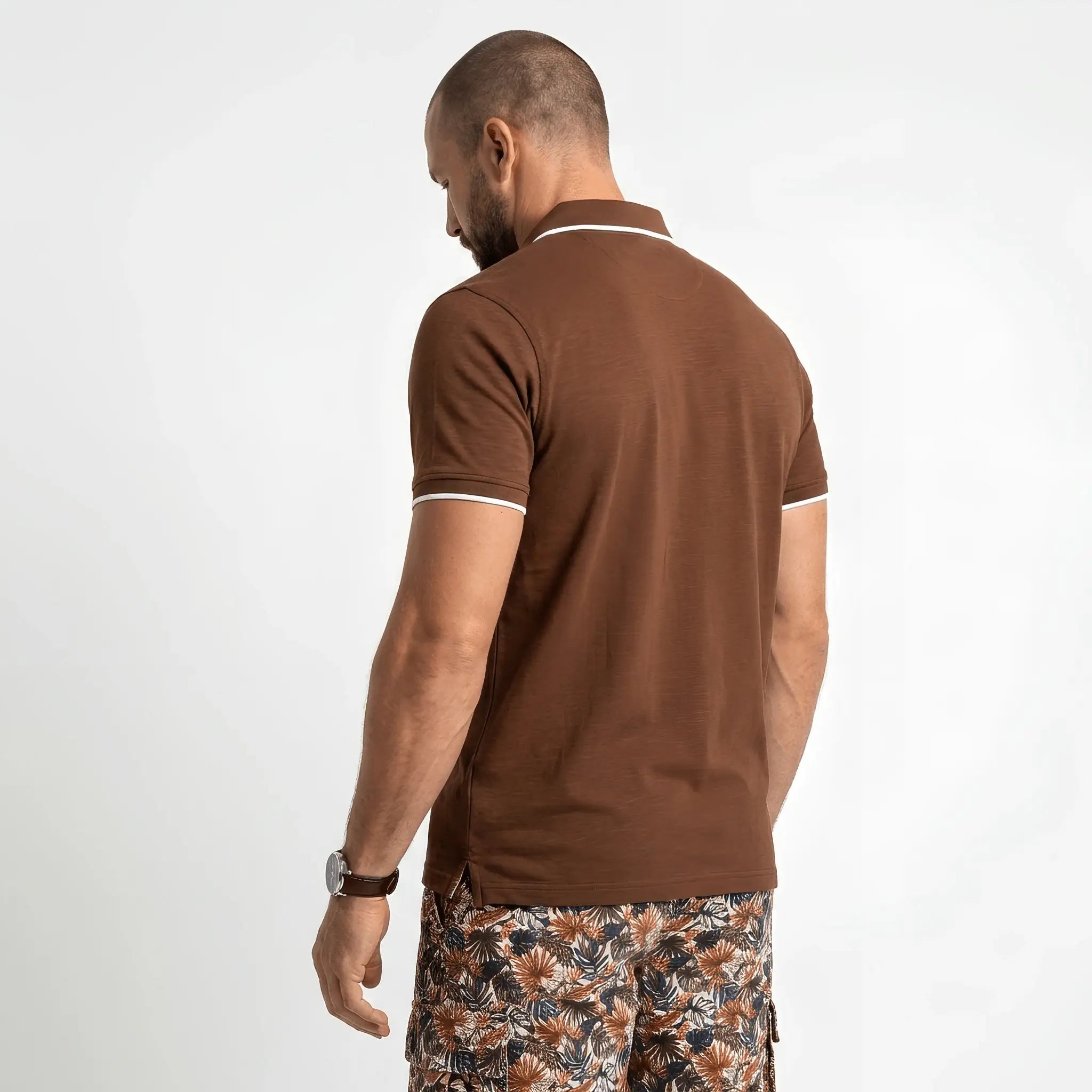 Polo slub marron col contrasté BACK to LEGEND (vue de dos)