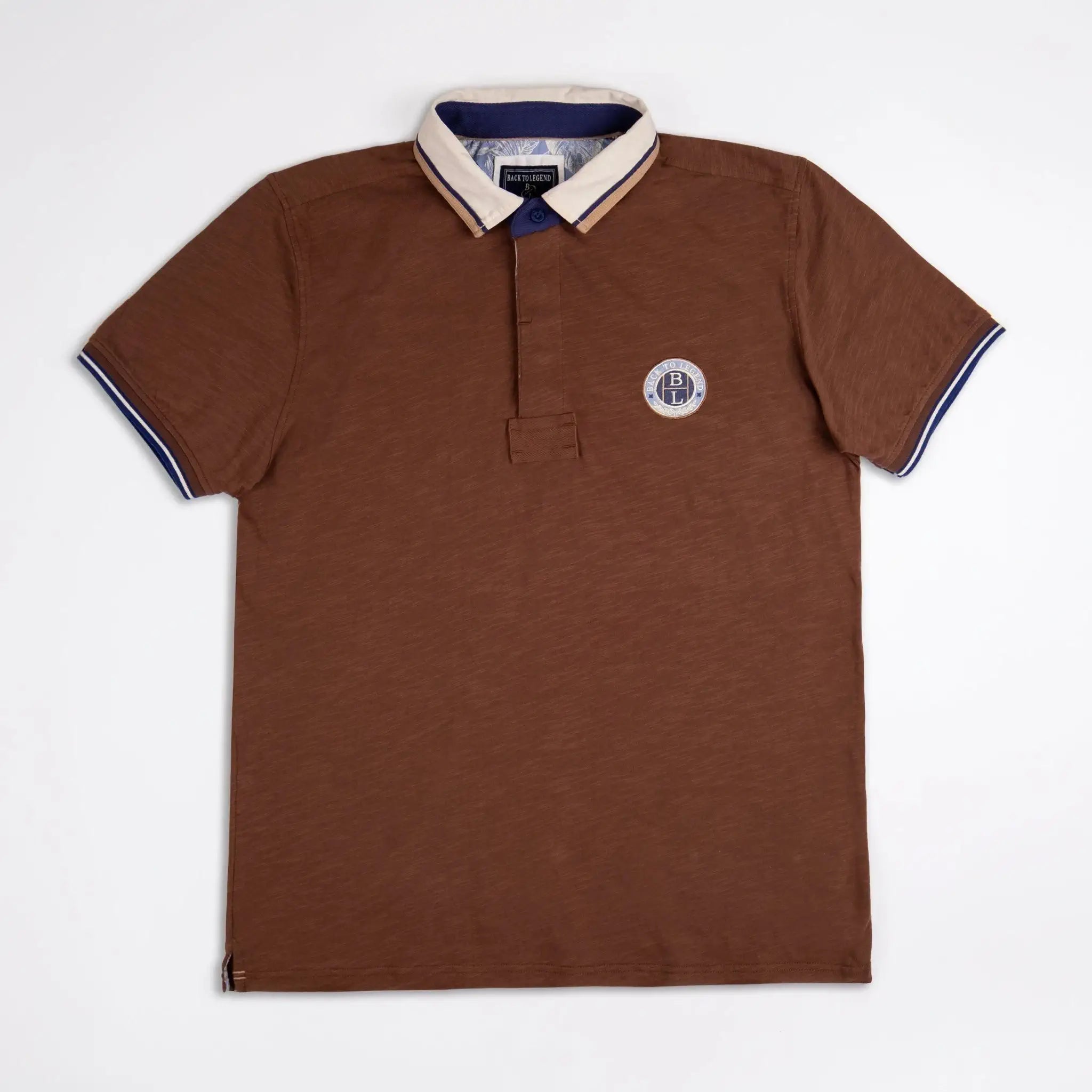 Polo slub marron col contrasté BACK to LEGEND (vue de face)