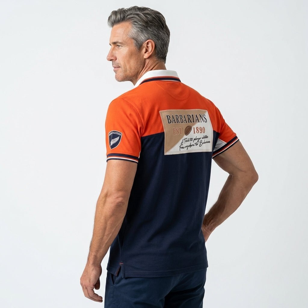 Polo tricolore multi-pays Barbarians BACK to LEGEND (vue de 3/4 dos)