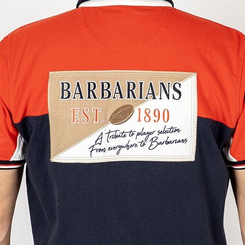 Polo tricolore multi-pays Barbarians BACK to LEGEND (zoom patch dorsal)
