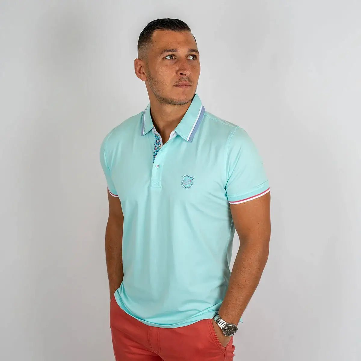 Polo homme turquoise en jersey élasthanne Blacks Legend