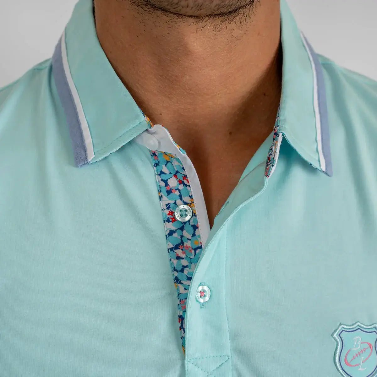 Polo homme turquoise en jersey élasthanne Blacks Legend (zoom col)