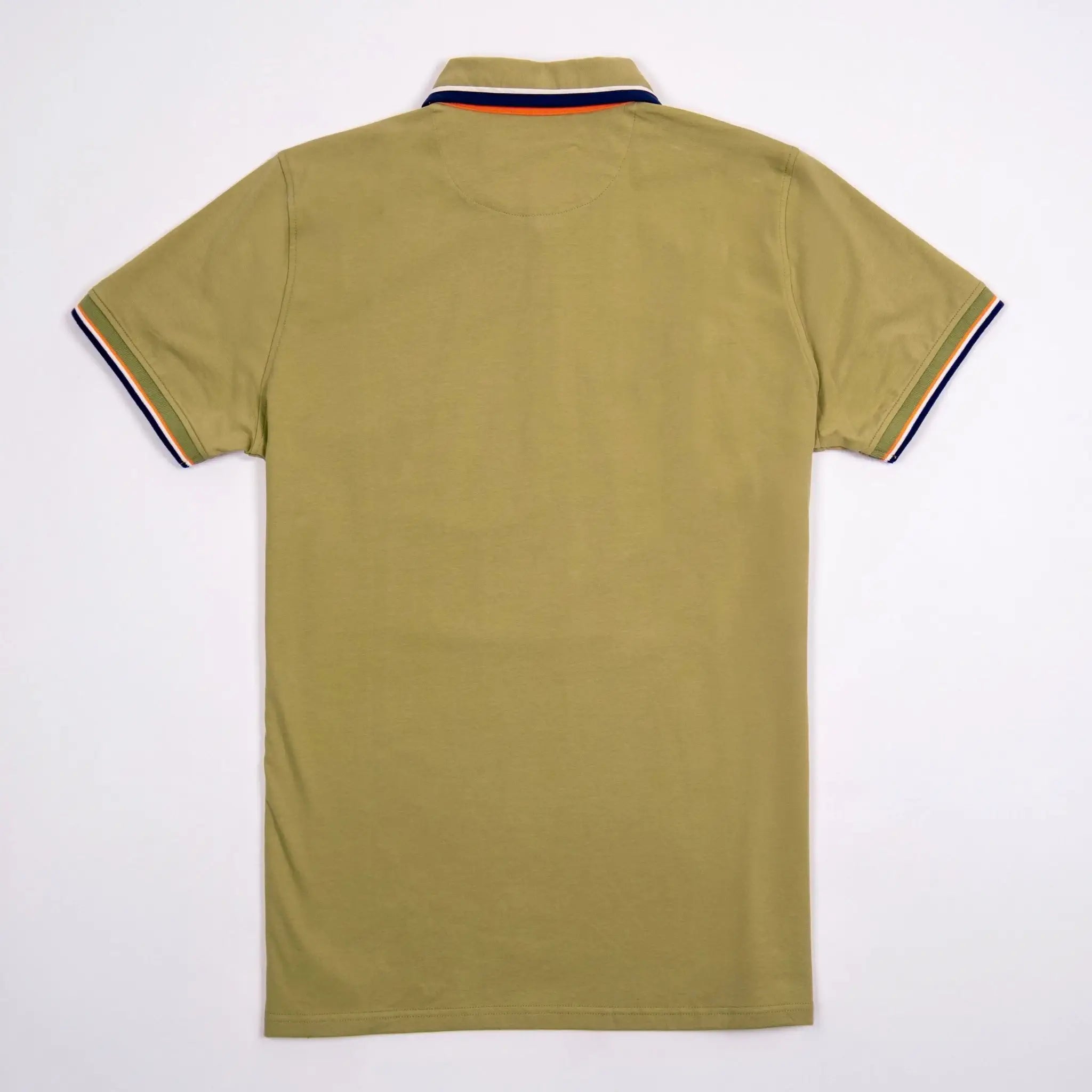 Polo homme vert à col rayé contrasté et coupe ajustée BACK TO LEGEND (vue du vêtement à plat de dos)