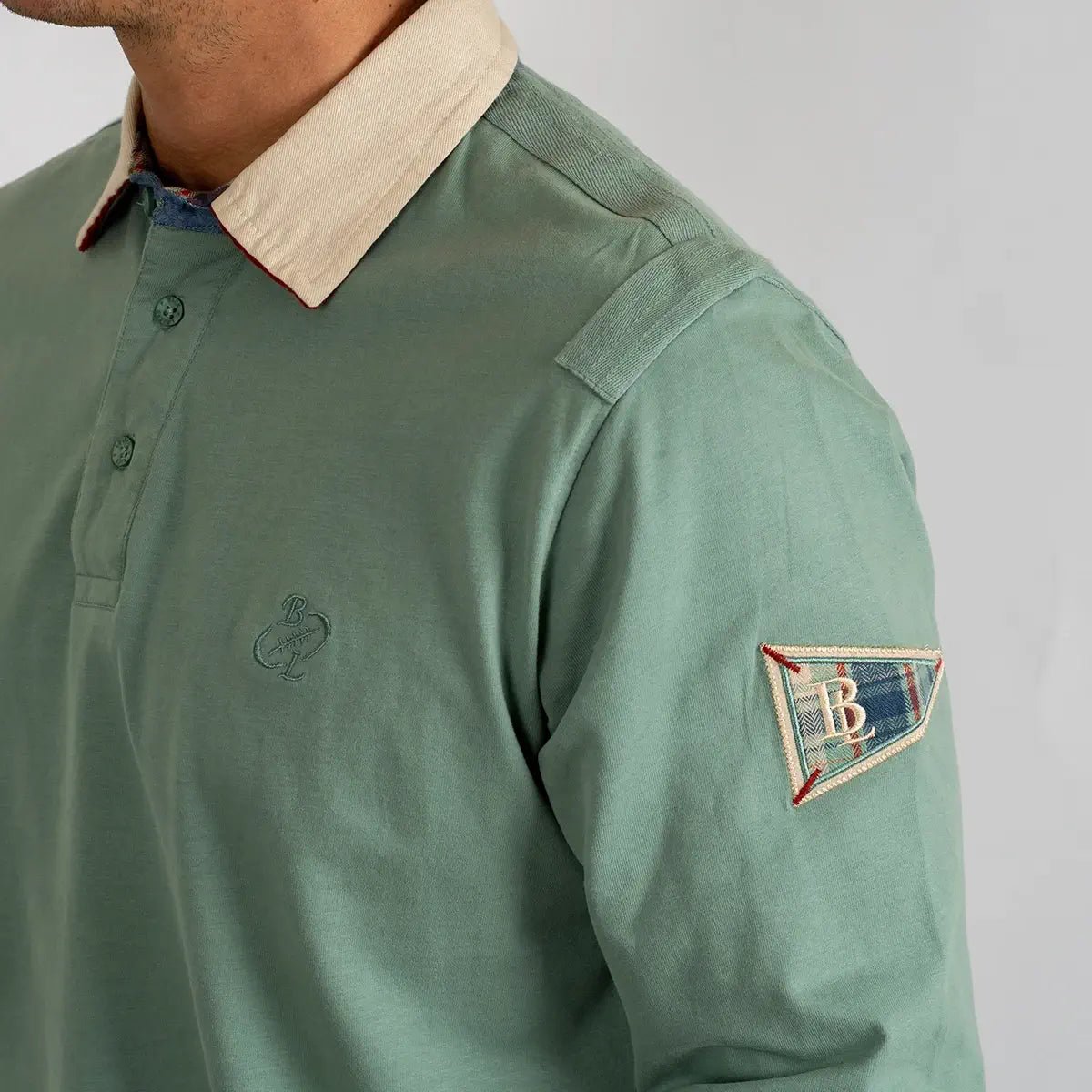 Polo manches longues vert d'eau multi patch Back to Legend (vue de profil)
