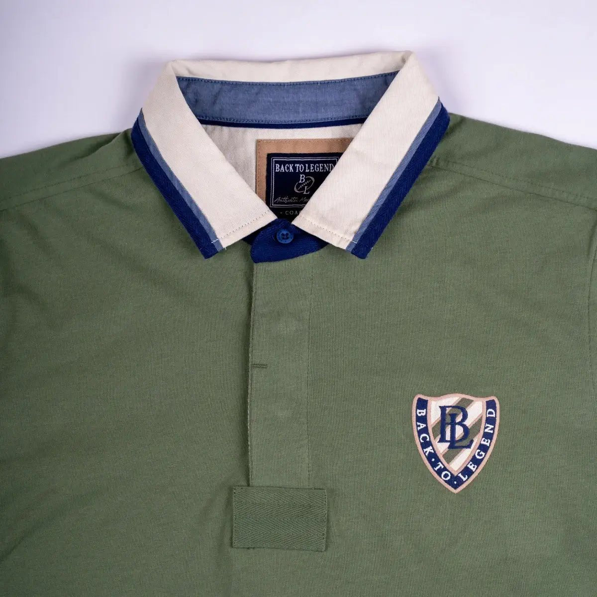 Polo vert en coton jersey effet peau de pêche BACK to LEGEND (zoom col)