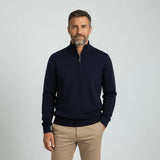 Pull col camionneur bleu marine en coton et cachemire pour homme BACK to LEGEND