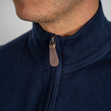 Pull col camionneur bleu marine en coton et cachemire BACK to LEGEND (zoom sur le col)