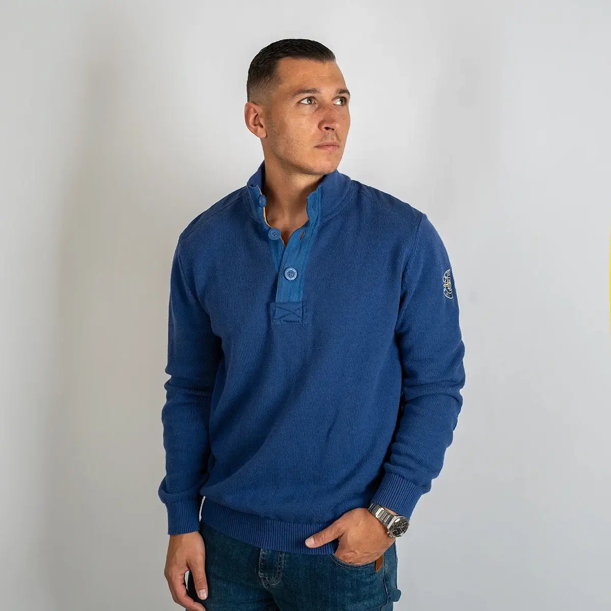 Pull camionneur boutonné bleu pour hommes BACK to LEGEND