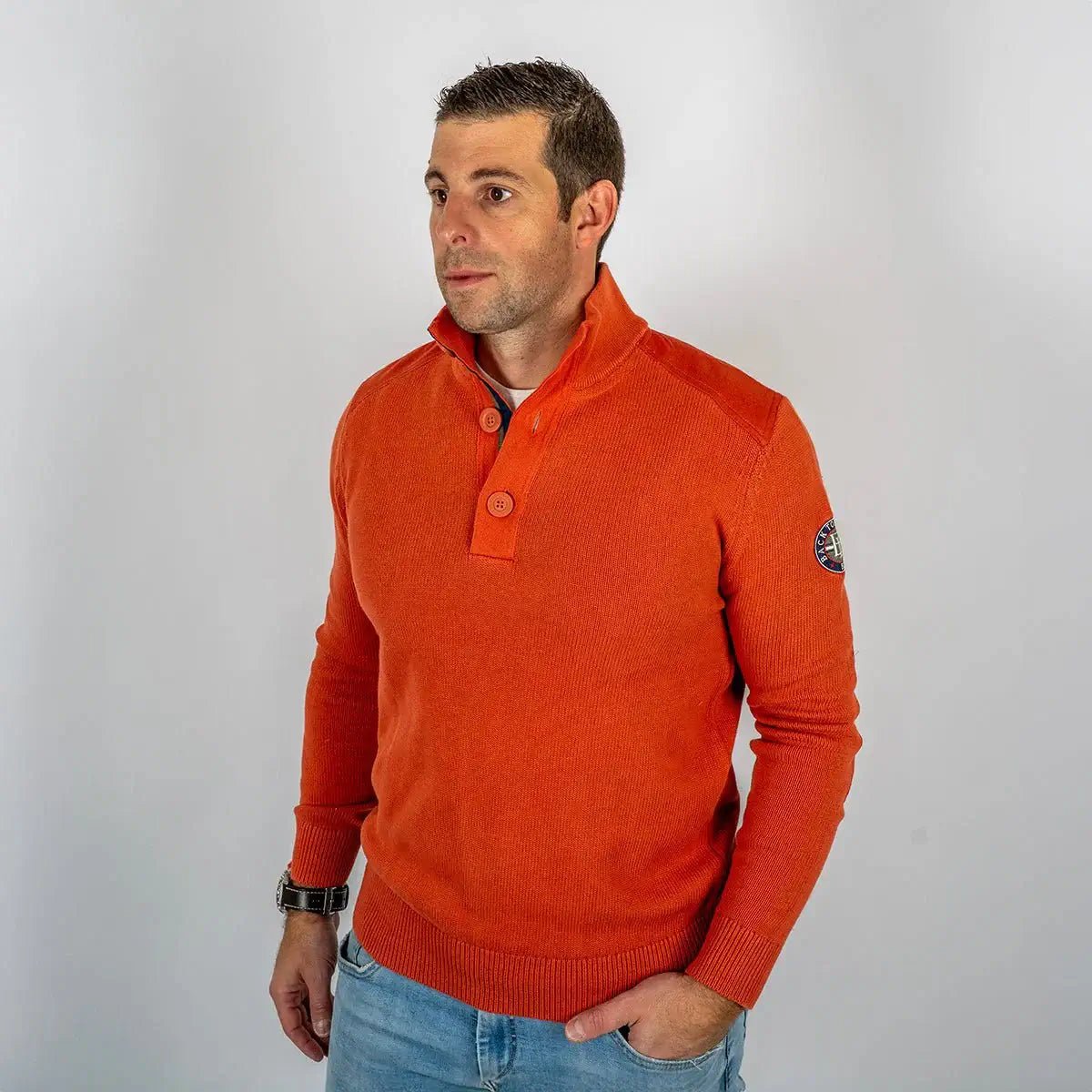 Pull camionneur boutonné orange pour hommes BACK to LEGEND