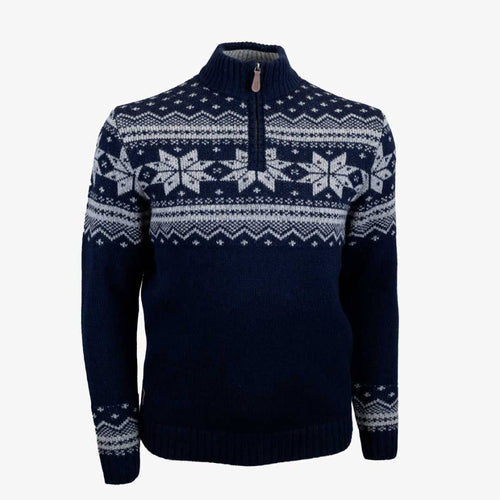 Pull camionneur jacquard bleu marine à motifs hiver