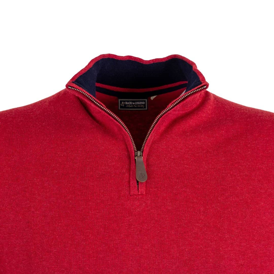 Pull Homme rouge cranberry col camionneur (zoom col avant)