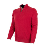 Pull Homme rouge cranberry col camionneur (vue de 3/4 avant)