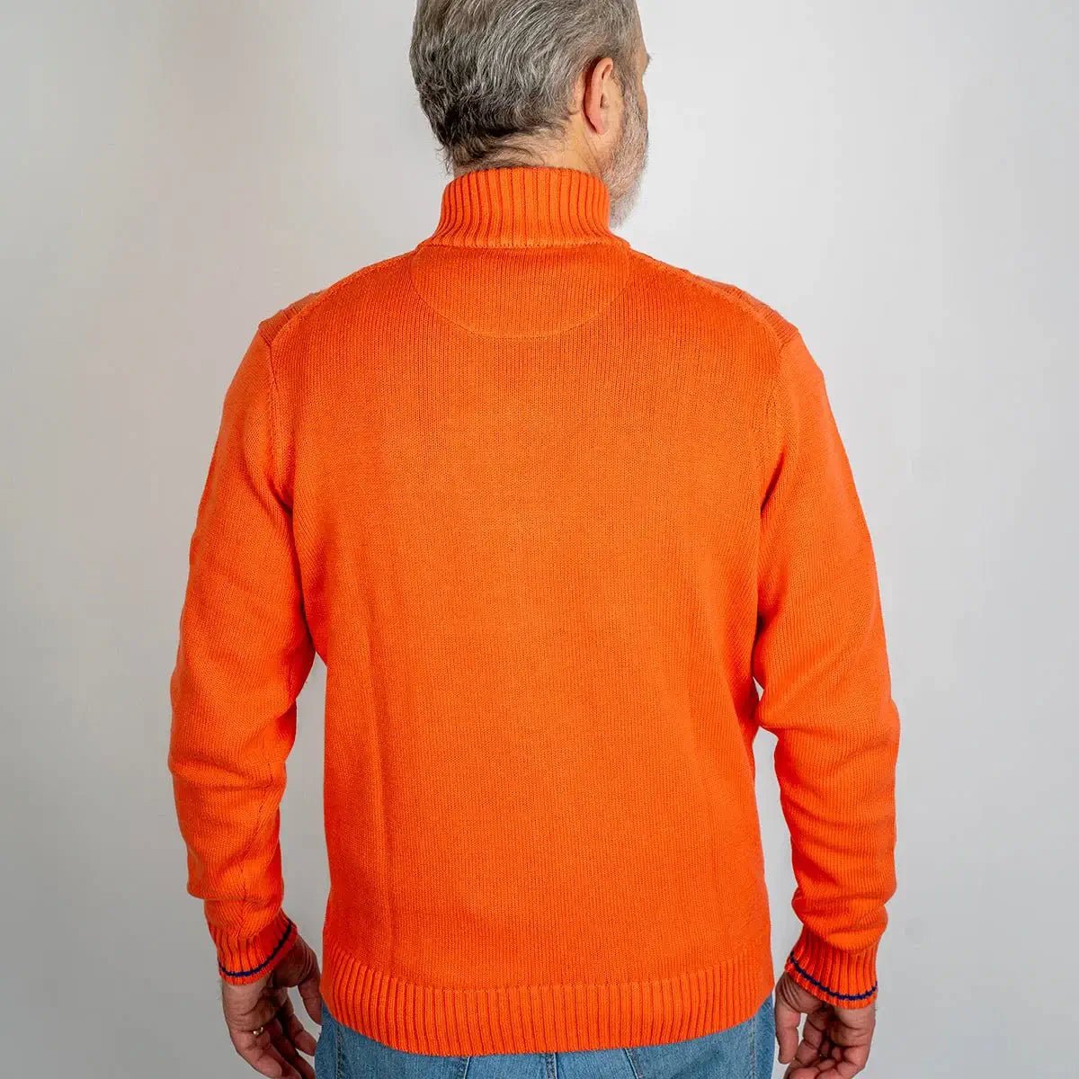 Pull orange full zip torsadé pour homme BACK to LEGEND (vue de dos)