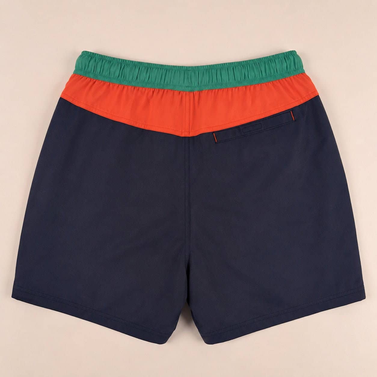 Short de bain BACK TO LEGEND tricolore marine/orange/vert pour homme (vêtement à plat de dos)