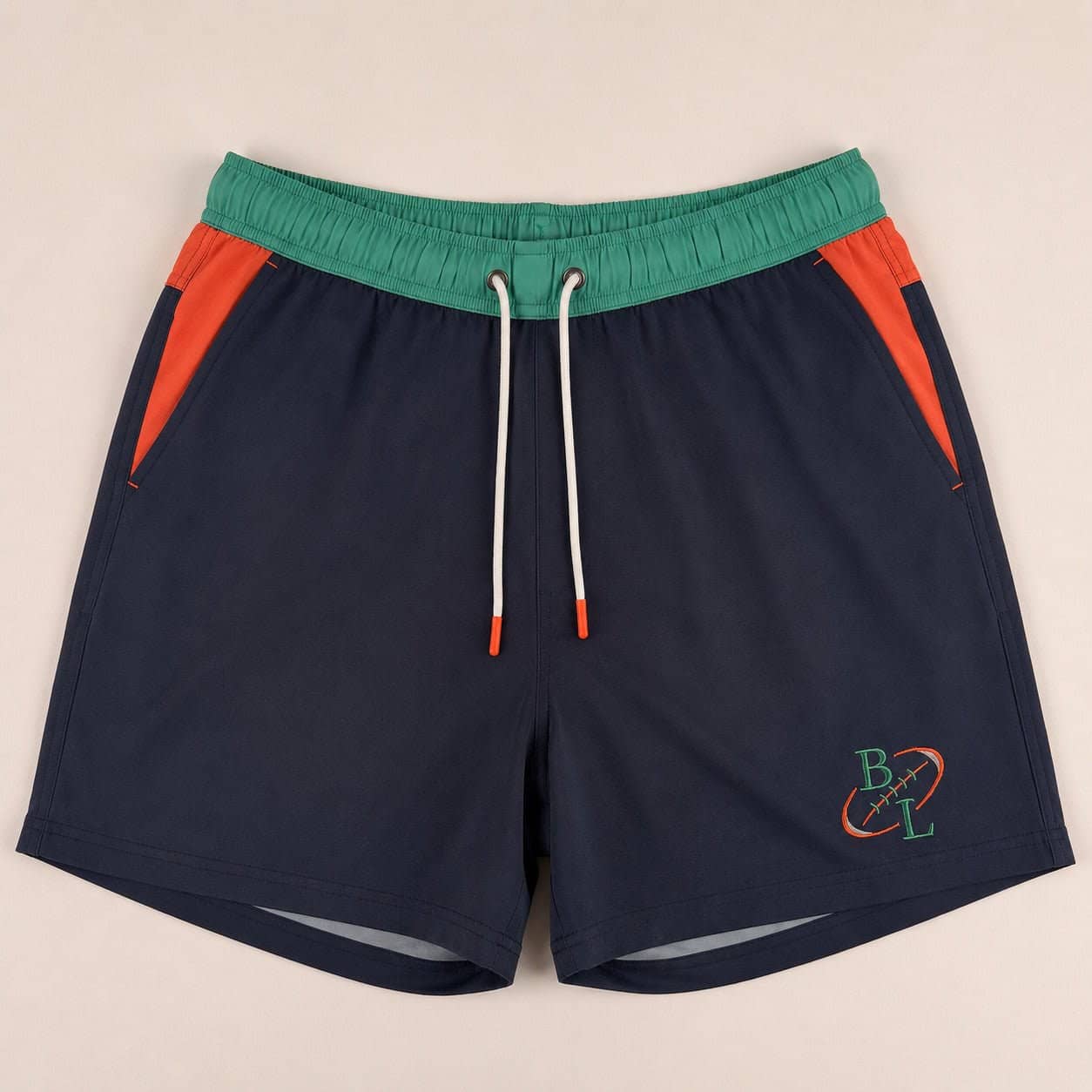 Short de bain BACK TO LEGEND tricolore marine/orange/vert pour homme (vêtement à plat de face)