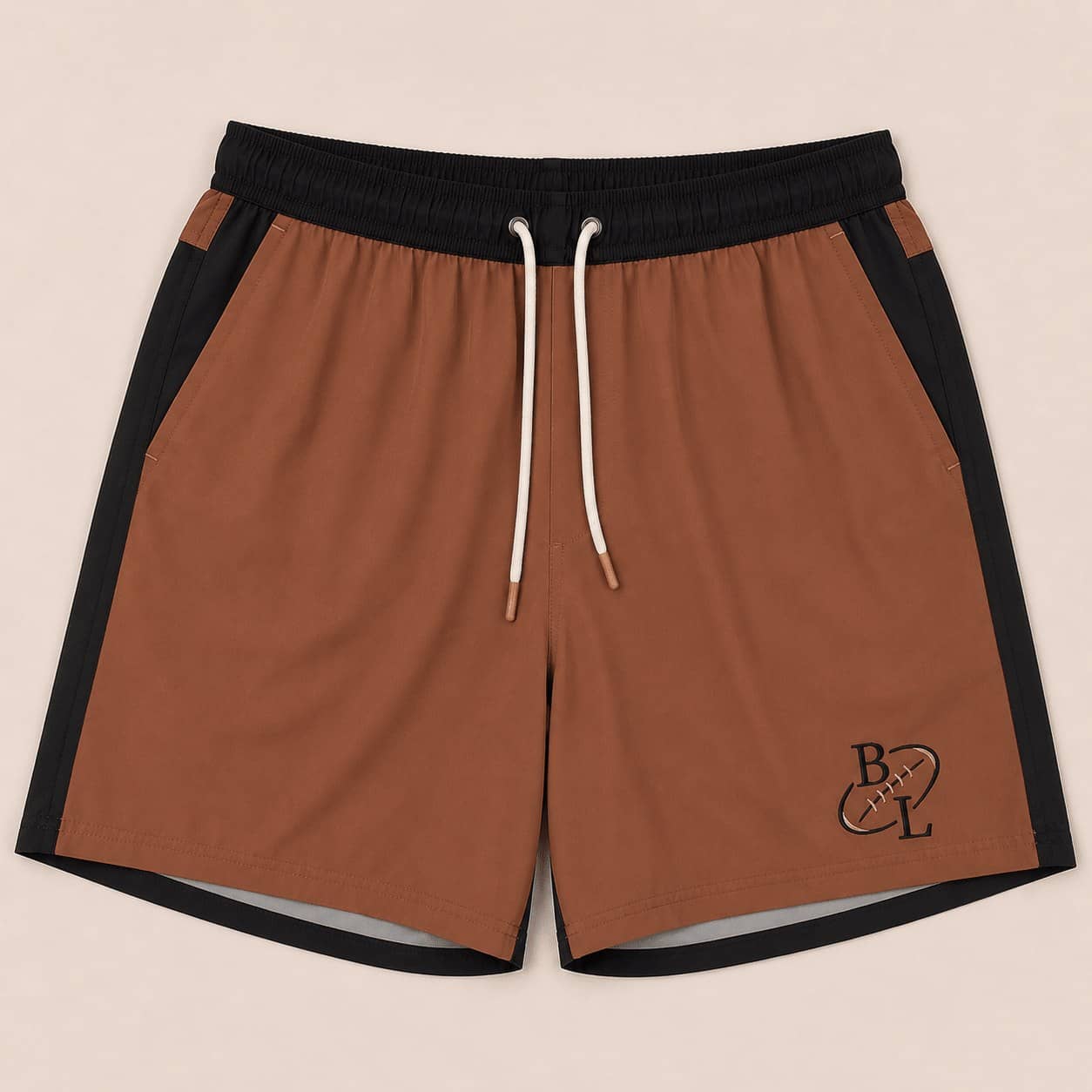 Short de bain BACK TO LEGEND bicolore marron/noir pour homme (vêtement à plat de face)