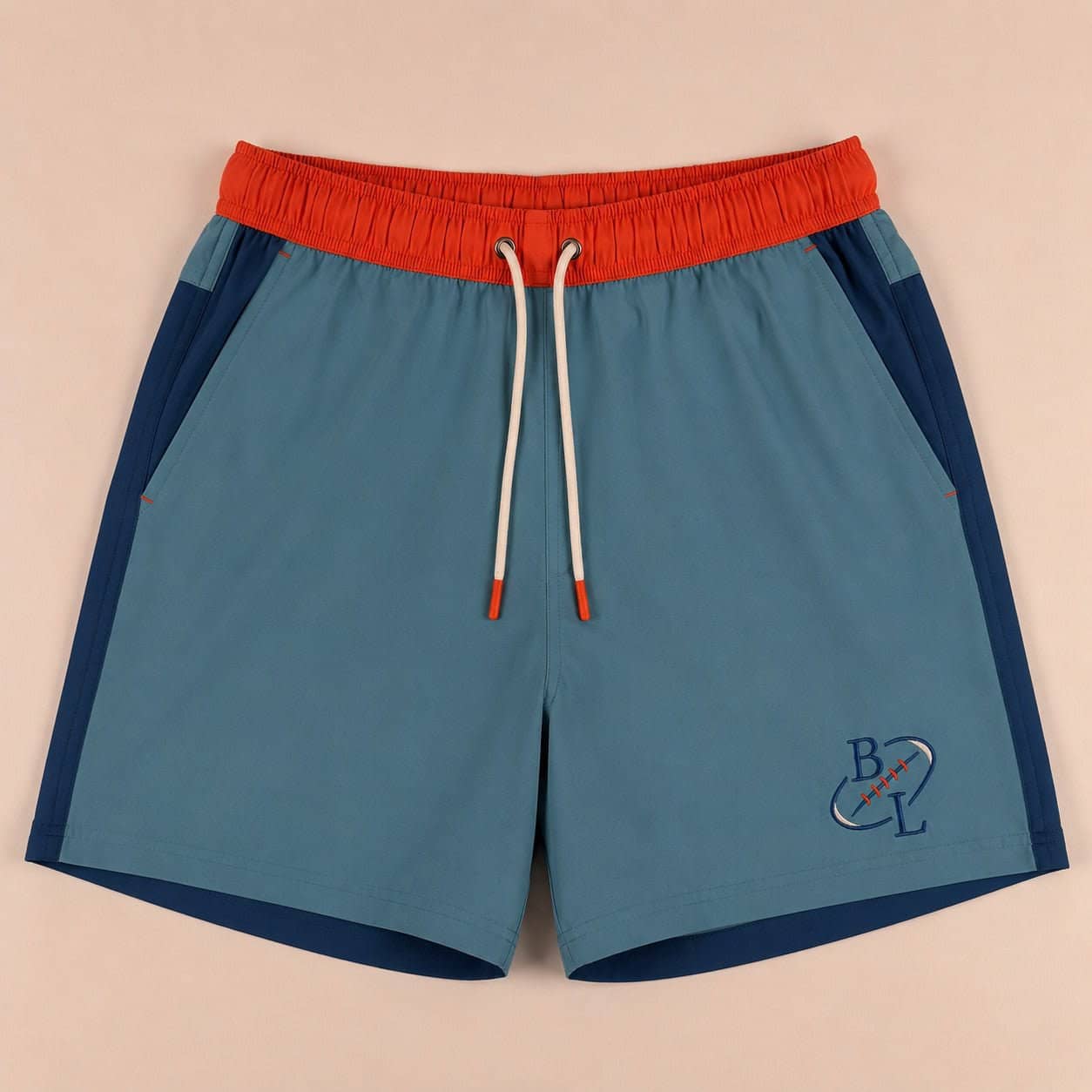 Short de bain BACK TO LEGEND tricolore turquoise/bleu/orange pour homme (vêtement à plat de face)