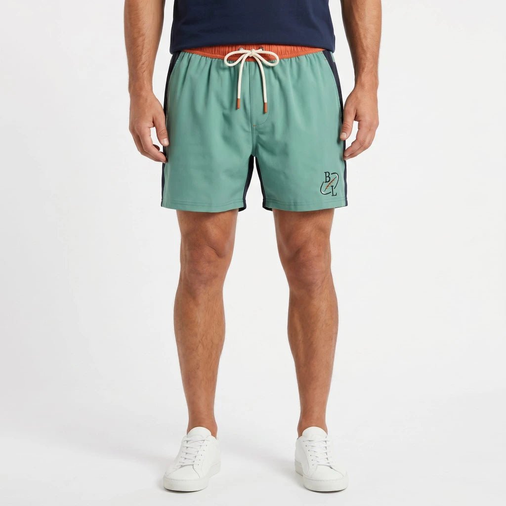 Short de bain BACK TO LEGEND tricolore vert/marine/orange pour homme