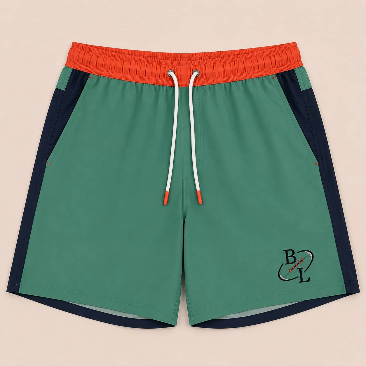 Short de bain BACK TO LEGEND tricolore vert/marine/orange pour homme (vêtement à plat de face)