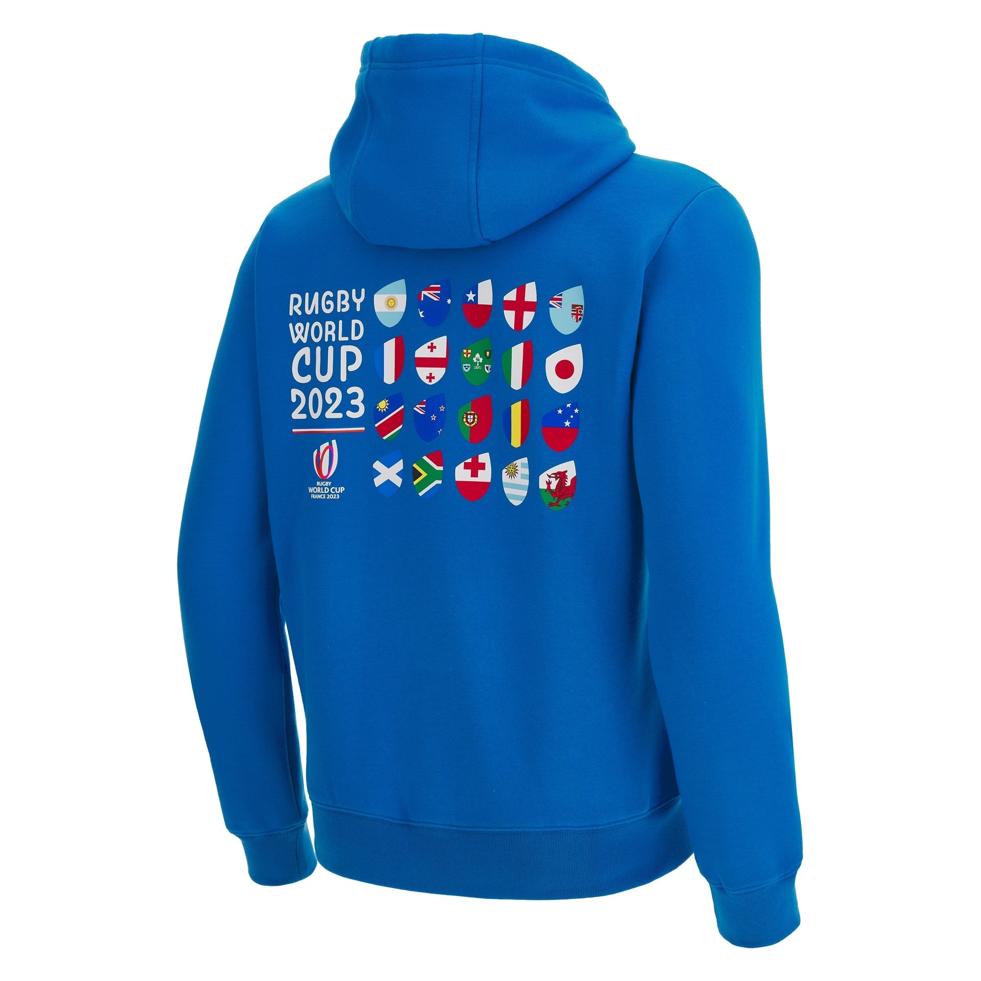 Sweat à capuche bleu & drapeaux RWC France 2023 (Vue de dos)