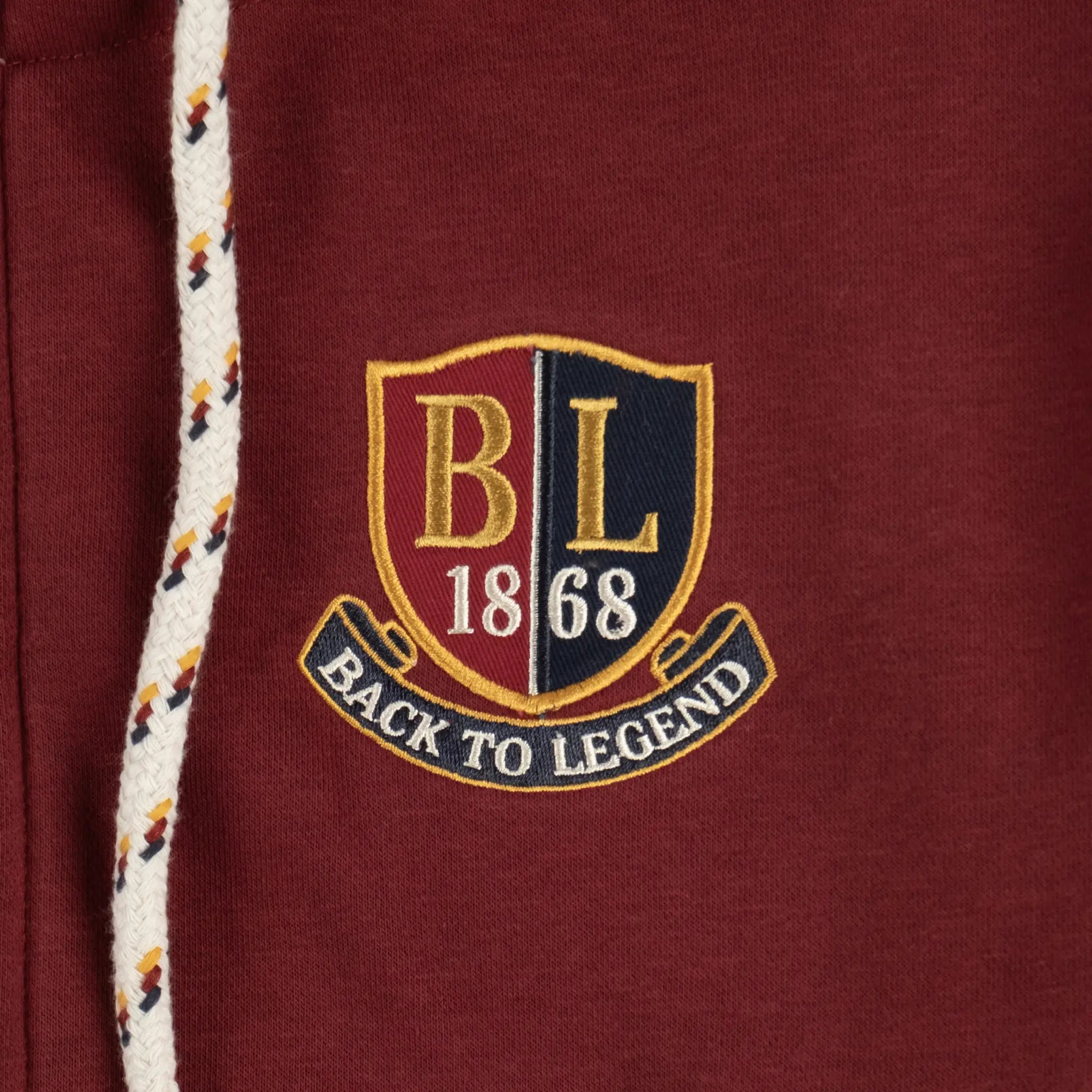 Sweat à capuche bordeaux full zip pour homme BACK TO LEGEND (zoom badge brodé)