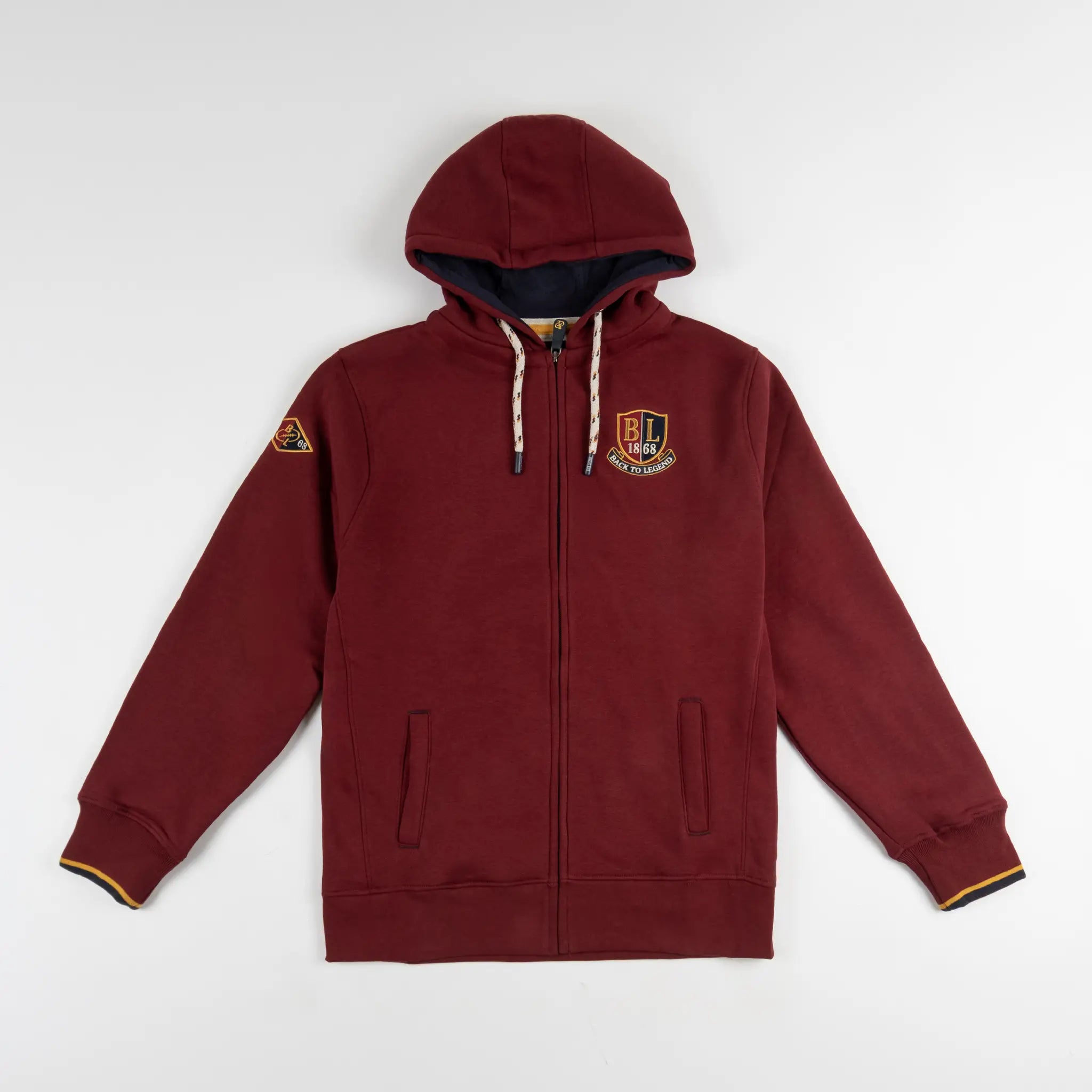Sweat à capuche bordeaux full zip pour homme BACK TO LEGEND (vêtement à plat de face)