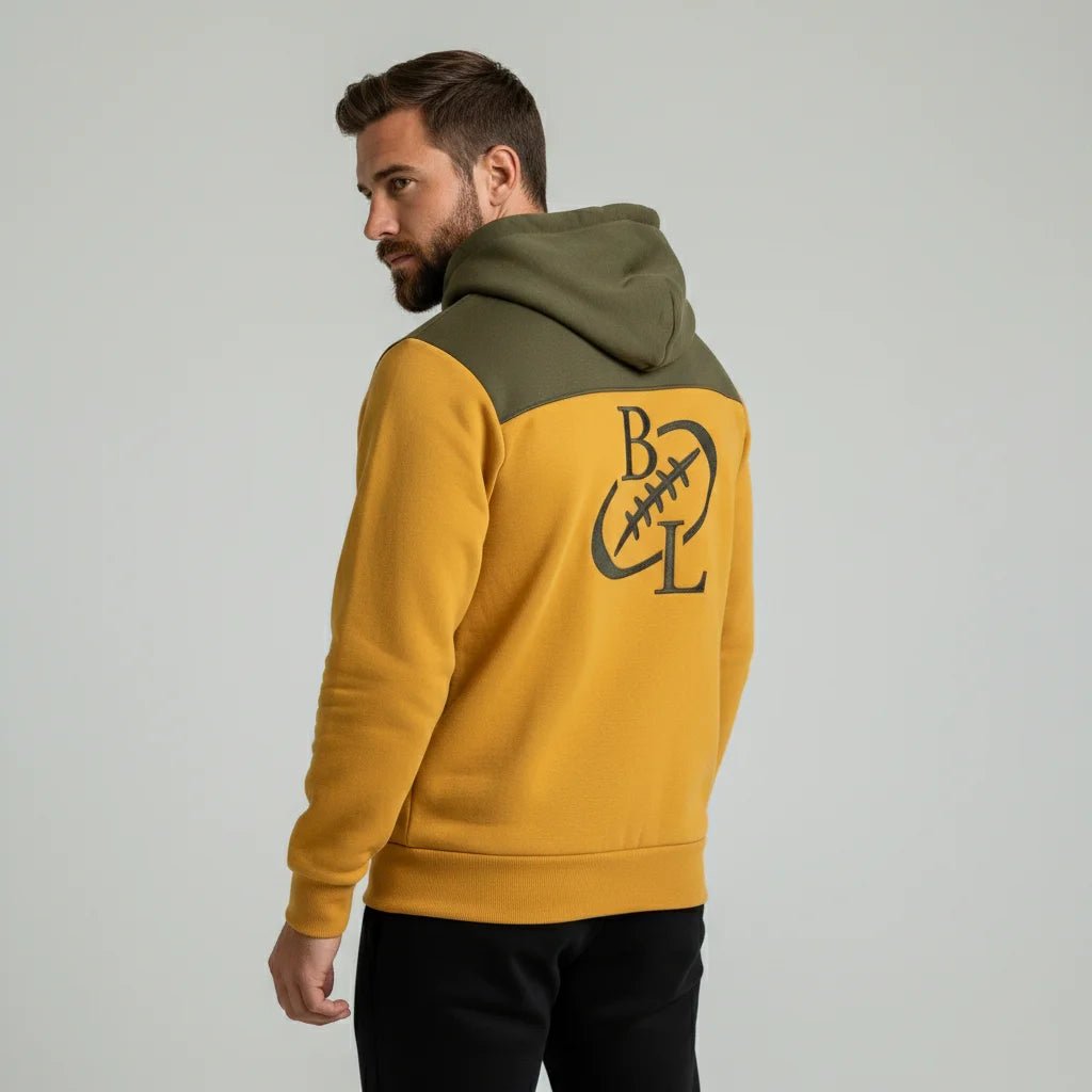 Sweat à capuche jaune full zip pour homme BACK to LEGEND (vue de dos)