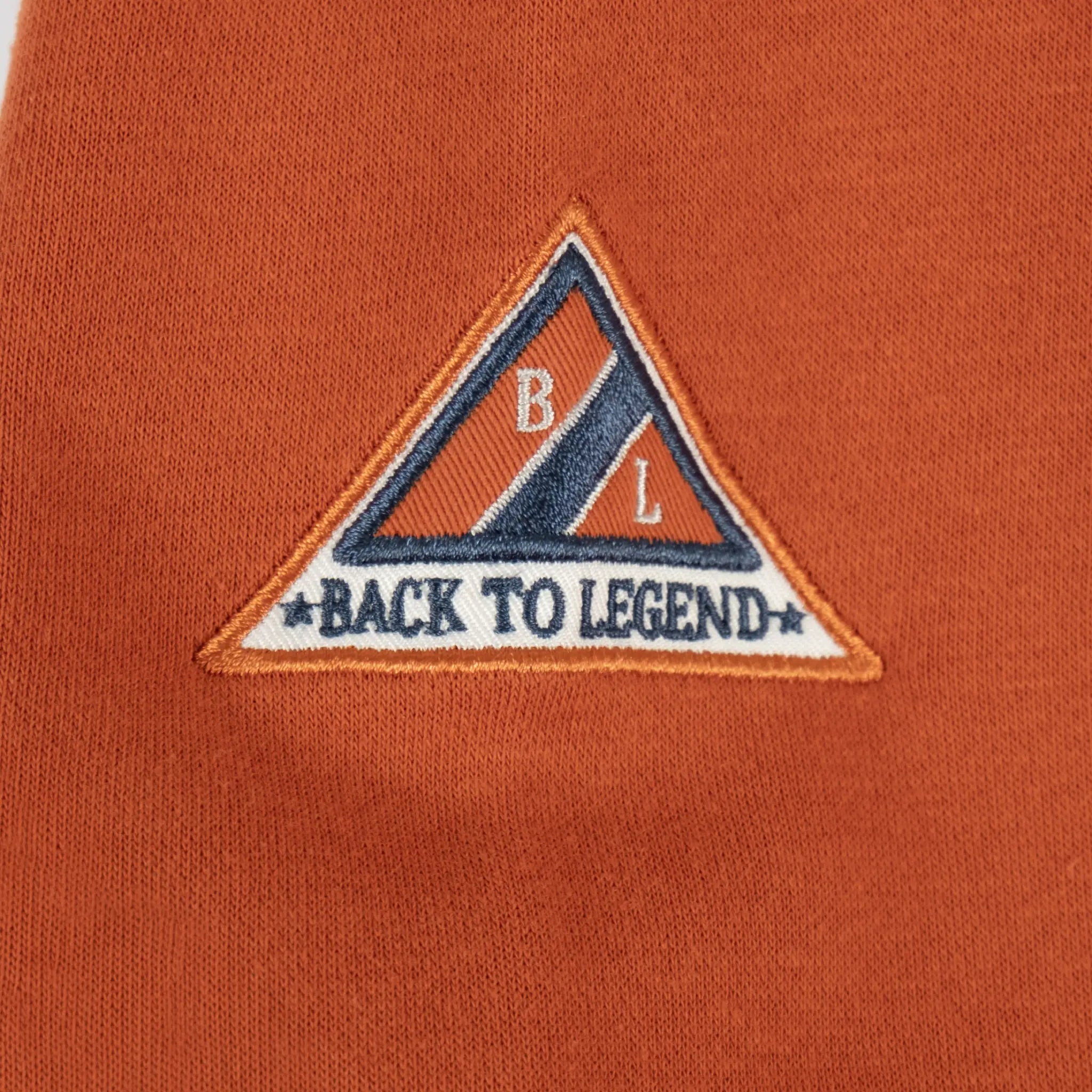Sweat à capuche orange full zip pour homme BACK TO LEGEND (zoom badge triangulaire)