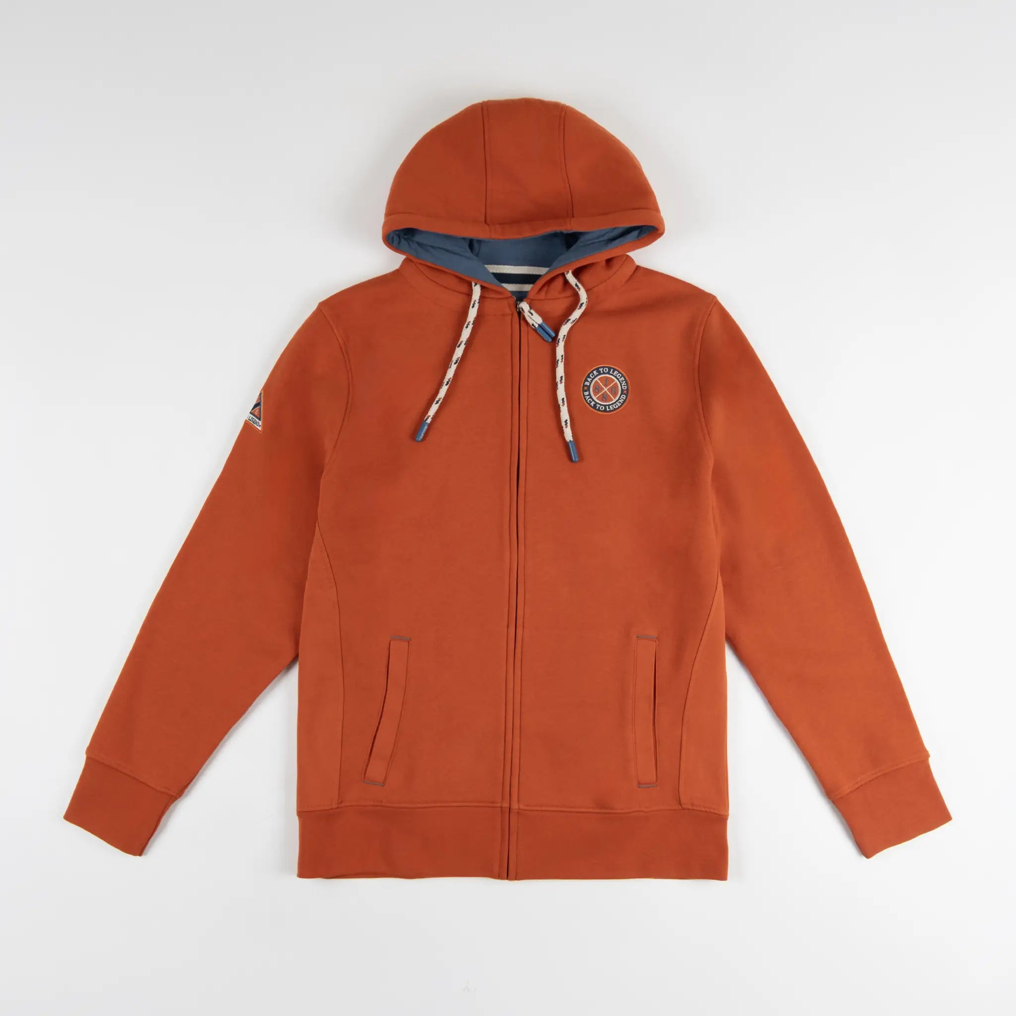 Sweat à capuche orange full zip pour homme BACK TO LEGEND (vêtement à plat de face)