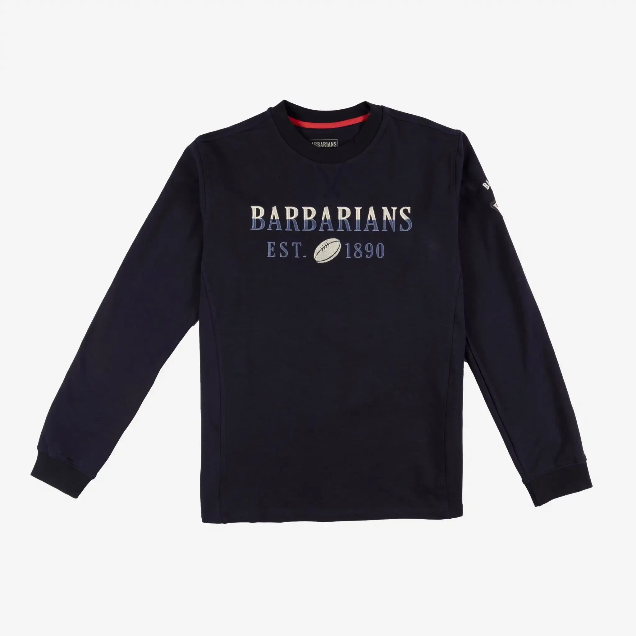 Sweat Barbarians bleu marine col rond BACK TO LEGEND (vêtement à plat de face)