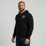 Sweat à capuche zippé noir brodé d'un ballon de rugby BACK TO LEGEND