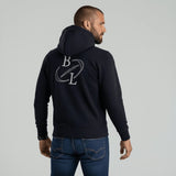 Sweat à capuche zippé noir brodé d'un ballon de rugby BACK TO LEGEND (vue de dos)