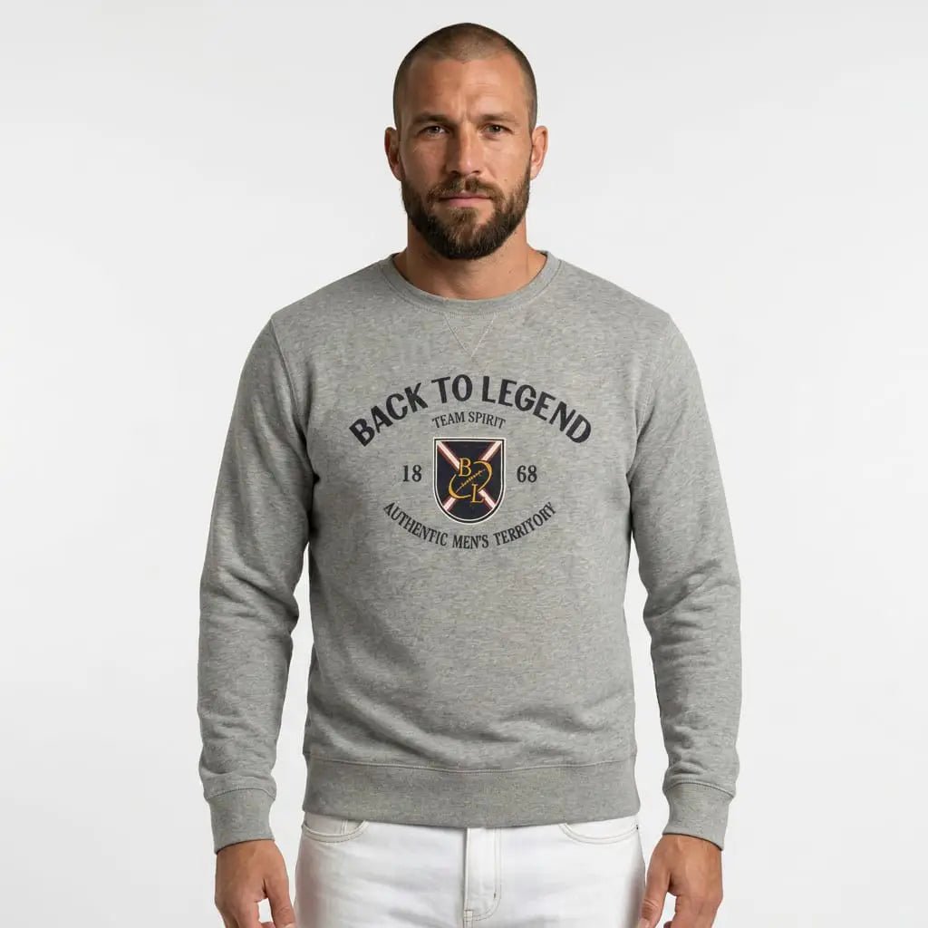 Sweat homme col rond gris chiné BACK TO LEGEND