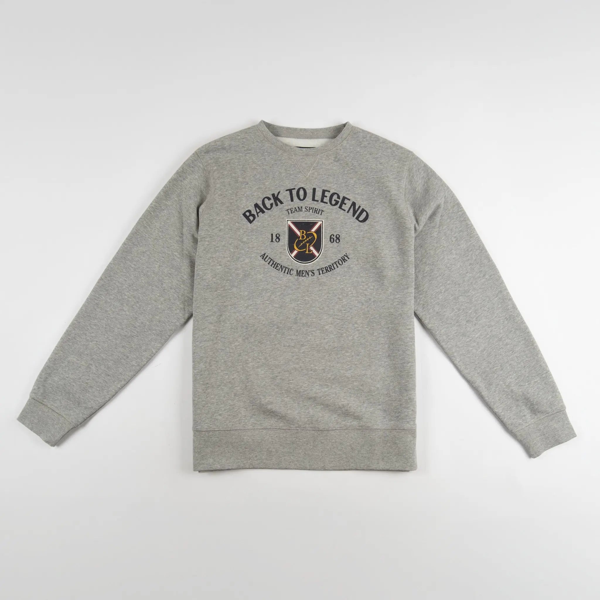 Sweat homme col rond gris chiné BACK TO LEGEND (vêtement à plat de face)