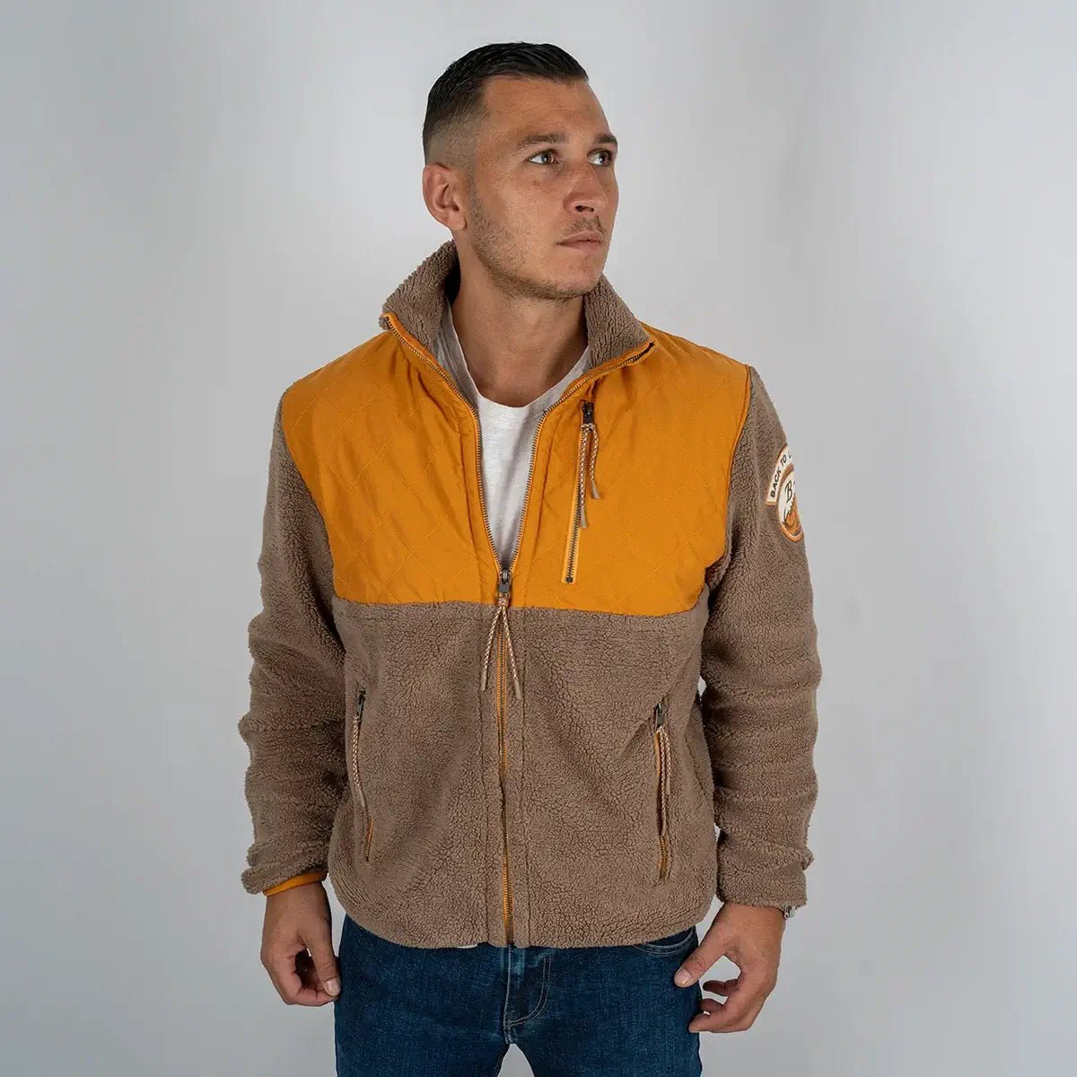 Sweat full-zip bimatière polaire orange et marron Back to Legend
