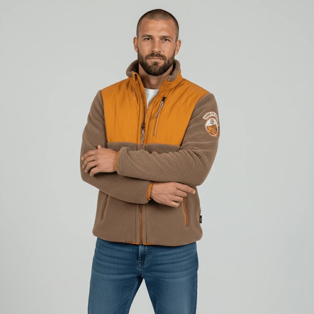 Sweat full-zip bimatière polaire orange et marron Back to Legend