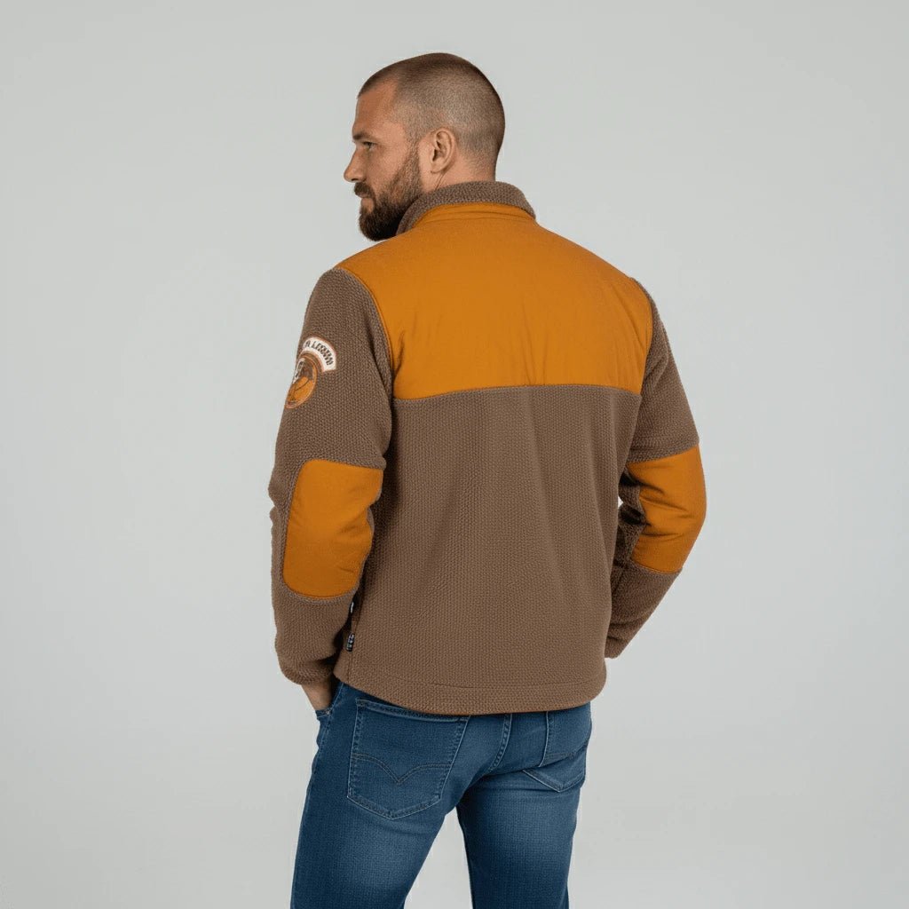 Sweat full-zip bimatière polaire orange et marron Back to Legend (vue de dos)